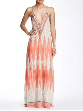 Hale Bob - Geometric Print Maxi Dress - Coral